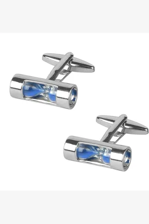 Bodha Blue & Silver-Toned Rodium Plated Stylish Hourglass Design Cufflink