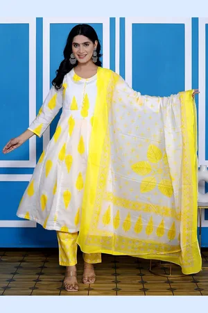 Moda Rapido Floral Printed Round Neck Pure Cotton Anarkali Kurta With Trouser And Dupatta
