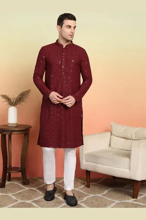 SWAGG INDIA Floral Embroidered Mandarin Collar Thread Work Straight Kurta