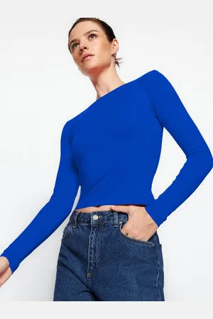 Trendyol Women Boat Neck Crop Cotton Fitted Top