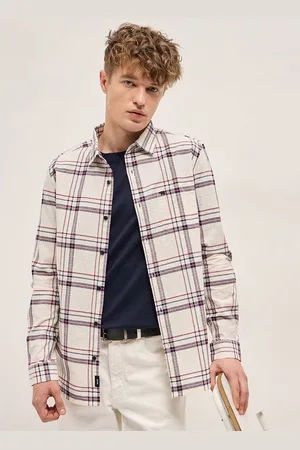 The Bear House Men Slim Fit Spread Collar Tartan Checked Cotton Casual Shirt