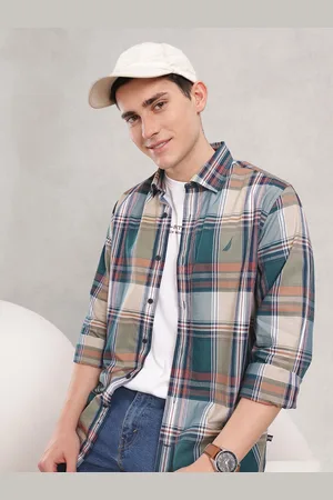 Nautica Classic Checked Button-Down Collar Pure Cotton Casual Shirt