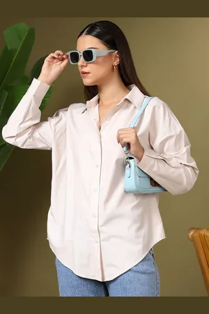 KOTTY Women Relaxed Fit Spread Collar Solid Cotton Casual Shirt