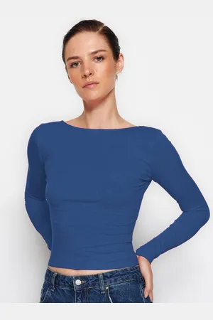 Trendyol Women Boat Neck Crop Cotton Fitted Top