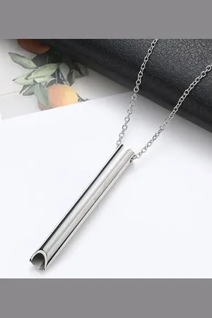 Peora Men Silver-Plated Stainless Steel 3D Bamboo Shape Vertical Stick Pendant with Chain