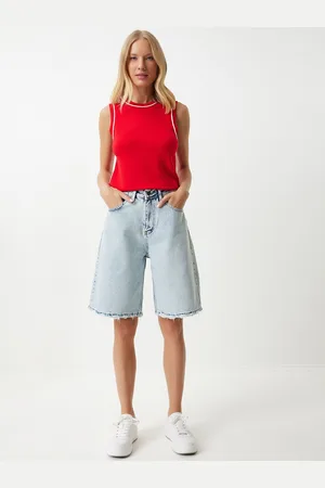 Happiness istanbul Women Washed Cotton Denim Shorts