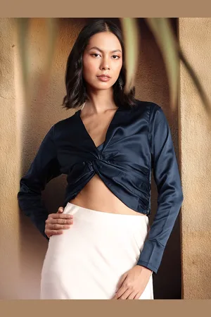 all about you V-Neck Gathered or Pleated Satin Crop Top