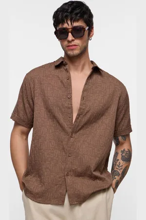 The Souled Store Men Relaxed Fit Spread Collar Textured Casual Shirt