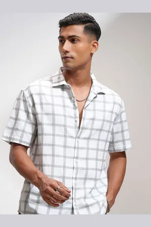LocoMotive Men Melange Dobby Textured Checked Relaxed Shirt