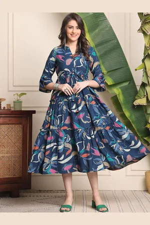 Claura Printed Tiered Fit & Flare Midi Dress