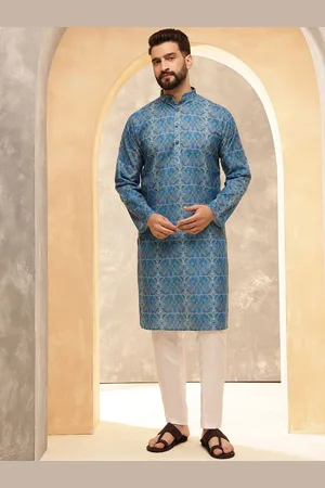 SOJANYA Geometric Printed Band Collar Straight Kurta With Pyjamas