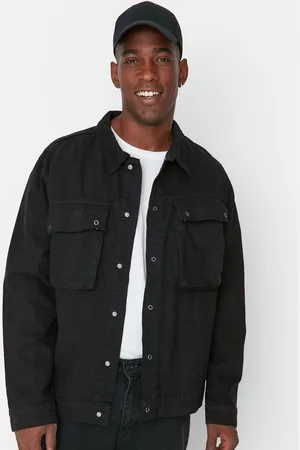 Trendyol Men Spread Collar Solid Cotton Casual Denim Jacket