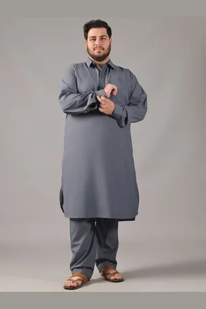 SOJANYA Plus Size Men Shirt Collar Thread Work Straight Kurta With Salwar
