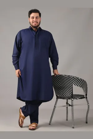 SOJANYA Plus Size Men Shirt Collar Thread Work Straight Kurta With Salwar