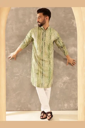 SOJANYA Ethnic Motifs Printed Band Collar Cotton Silk Straight Kurta