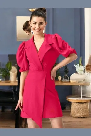 IUGA Women Puff Sleeves Wrap Dress