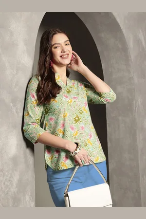 Kalini Women Floral Printed Pure Cotton Crop Fitted Top