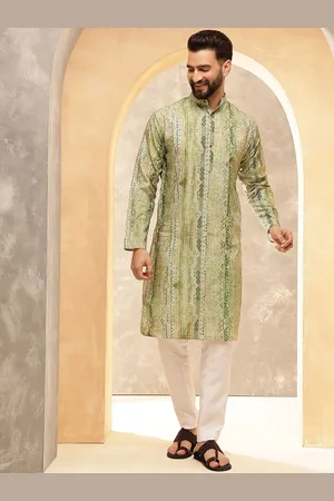 SOJANYA Ethnic Motifs Printed Mandarin Collar Sequinned Cotton Silk Kurta With Pyjamas