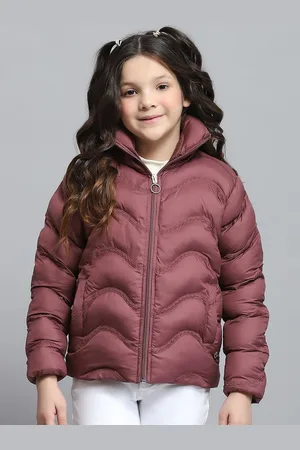 Monte Carlo Girls Mock Collar Self Design Casual Lightweight Puffer Jacket