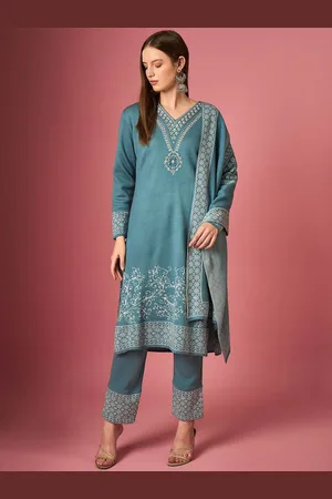 CLAPTON Floral Woven Design V-Neck Regular Thread Work Kurta With Trouser With Dupatta