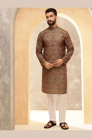 SOJANYA Ethnic Motifs Printed Band Collar Straight Kurta With Pyjamas