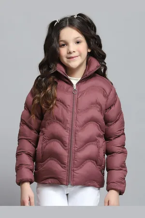 Monte Carlo Girls Mock Collar Self Design Casual Lightweight Puffer Jacket