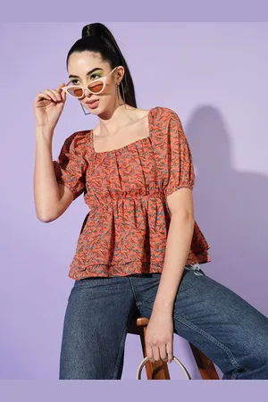 Moda Rapido Women Floral Print Puff Sleeve Peplum Top