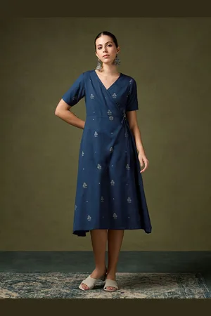 Saaki Women Cotton Floral Printed Midi Wrap Dress