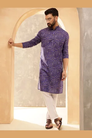 SOJANYA Ethnic Motifs Printed Band Collar Cotton Linen Straight Kurta