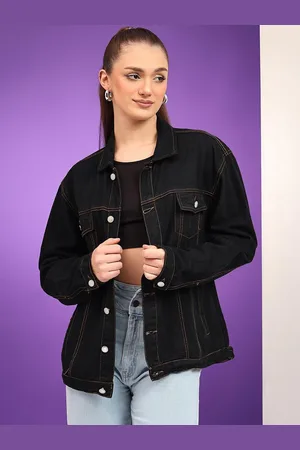 KOTTY Women Spread Collar Solid Casual Denim Jacket