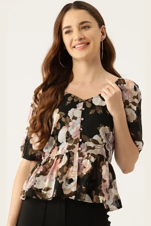 Moda Rapido Women Floral Printed Sweetheart Neck Puff Sleeve Georgette Peplum Top