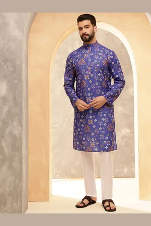 SOJANYA Geometric Printed Band Collar Straight Kurta With Pyjamas