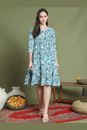Rajnandini Floral Print Cotton Empire Dress