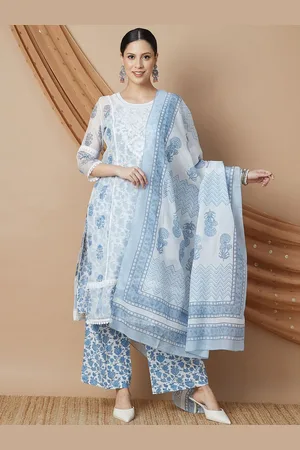 Lifestyle Floral Printed Pure Cotton Straight Kurta with Palazzos & Dupatta