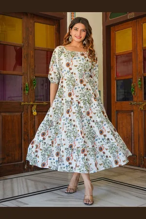 Kalini Women Floral Printed Tiered Style Fit & Flare Midi Dress