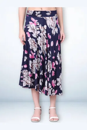 Jinfo Women Floral Printed High-Low Hem Midi Skirt