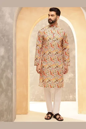 SOJANYA Ethnic Motifs Printed Band Collar Straight Kurta With Pyjamas