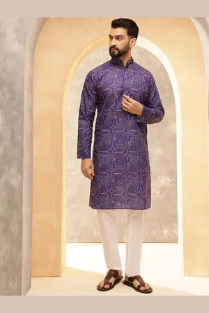 SOJANYA Geometric Printed Band Collar Straight Kurta With Pyjamas