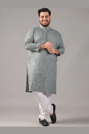 SOJANYA Size Floral Embroidered Band Collar Sequinned Cotton Straight Kurta