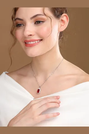 Priyaasi Silver-Plated Ruby Studded Square Red Necklace