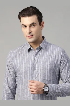 HANCOCK Men Standard Slim Fit Opaque Striped Linen Formal Shirt