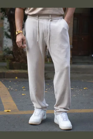 Powerlook Men Light Beige Corduroy Regular Fit Track Pant