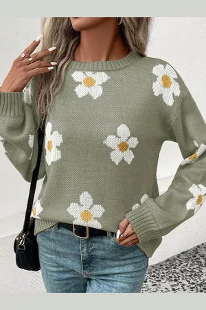 DressBerry Women Floral Longline Pullover Sweaters