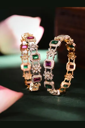 Priyaasi Set Of 2 Gold Plated American Diamond-Studded Bangles