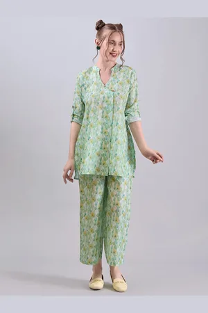DressBerry Floral Printed Mandarin Collar Tunic With Trousers