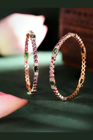 Priyaasi Set Of 2 Gold Plated American Diamond-Studded Bangles