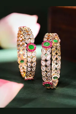 Priyaasi Set Of 2 Gold Plated Stone Studded Bangles
