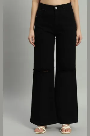 Mast & Harbour Women Wide Leg High-Rise Slash Knee Stretchable Jeans