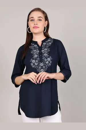 Jinfo Women Embroidered Printed Mandarin Collar Empire Top