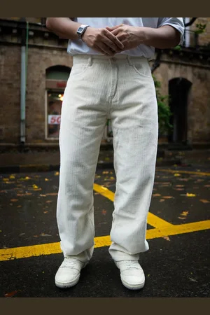 Powerlook Men Off White Baggy Fit Corduroy Pant